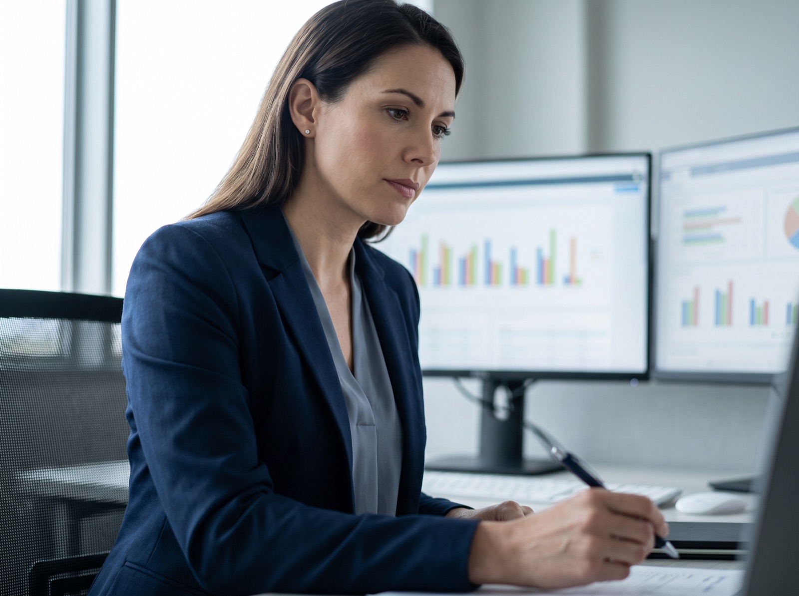 Revenue cycle analyst reviewing a claims dashboard