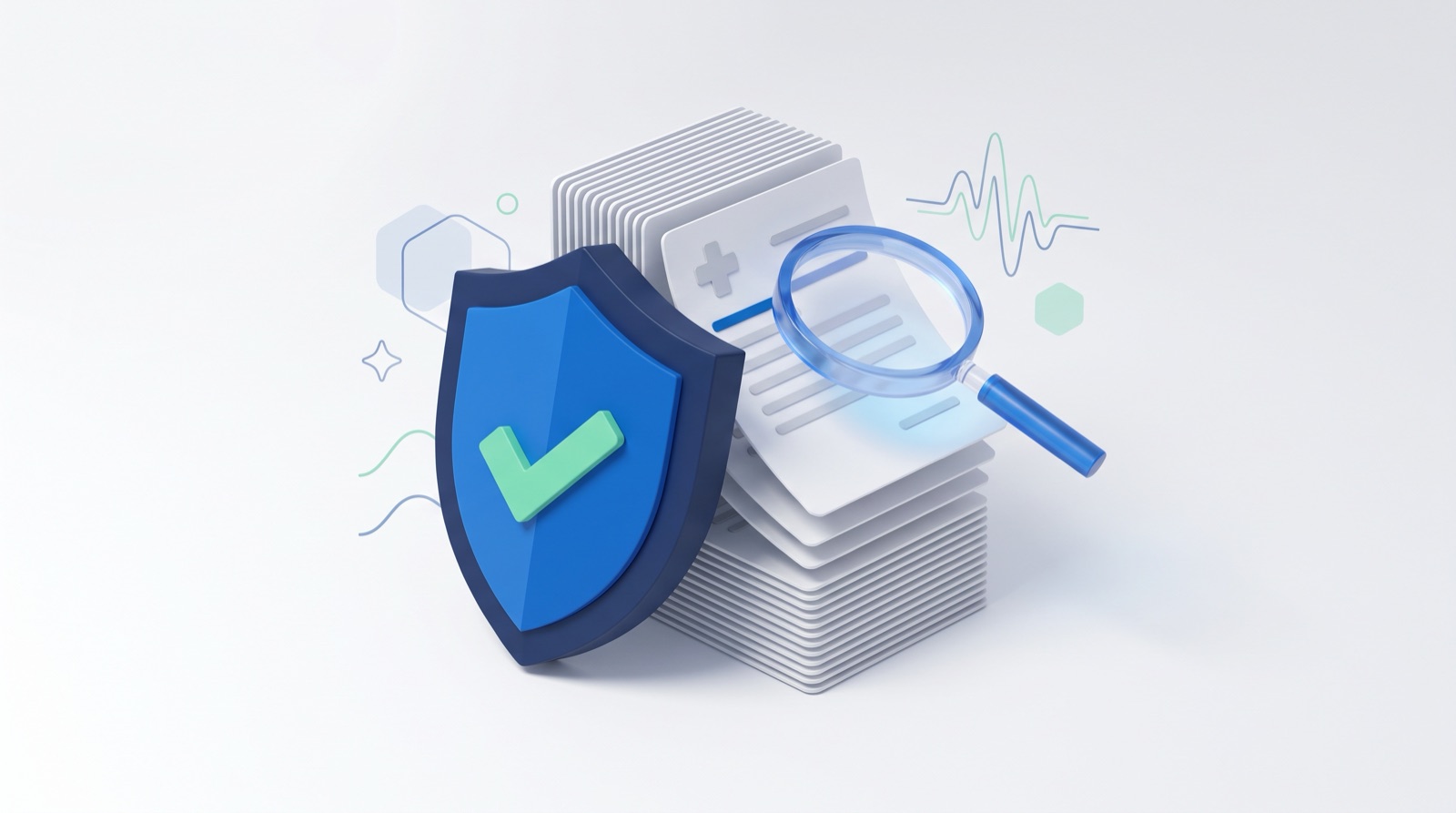Compliance shield with checkmark and magnifying glass auditing a medical claim, representing CMS anti-fraud audit readiness for behavioral health billing